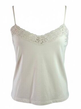 Lauren Ralph Lauren Y2K Ecru Lace Trim Camisole Shelf Bra Rayon Stretch Size L